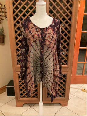 Sacred Threads Hippie Boho Festival Sharkbite Mandala Block Print OS Asymmetric